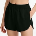 thumbnail image 3 of Shorts de Sudadera para Mujer de Cintura Alta, Shorts de Sudadera Casuales para Hacer Ejercicio, Tipo Pull on, Cintura Elástica, Shorts de Running con Bolsillos, Negro, S, 3 of 8