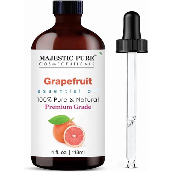 Majestic Pure Grapefruit Essential Oil with Glass Dropper, 100% Pure & Natural Premium Grade, for Diffuser, Aromatherapy, Soap & Candle Making, 4 fl oz