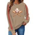 thumbnail image 2 of Holzkary Baseball Sweatshirt for Womens 2025 Long Sleeve Crewneck Graphic Pullover Top Softball Casual Sport Shirt Long Sleeve Round Neck Casual Baseball Print Game Hoodless Hoodie Khaki M, 2 of 3