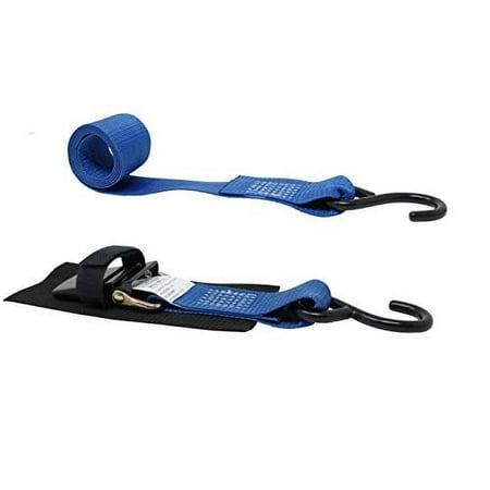 

CustomTieDowns 2 Pack 2 Inch x 4.5 Foot Quick Release Tie-Down Protective Pad with Hook and Loop Security Strap Sewn Under Buckle. (Blue)