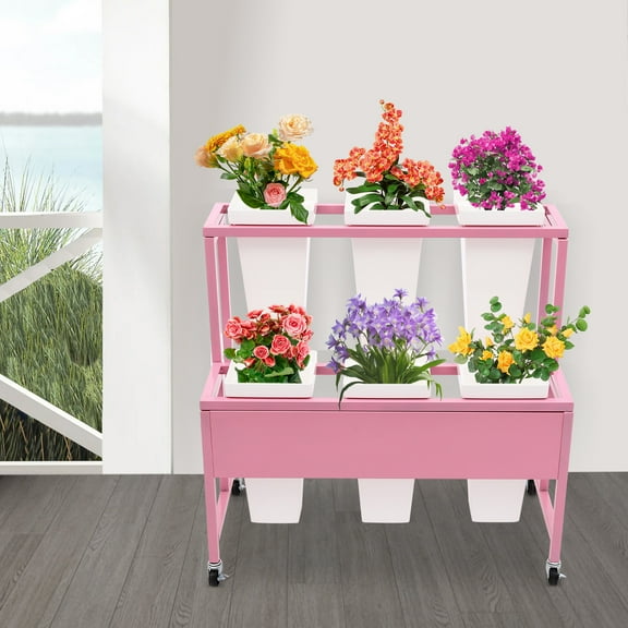 Flower Display Stand, 2-tier Flower Display Stand, Flower Display Stand with 6 Buckets