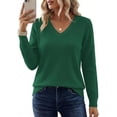 thumbnail image 4 of PRETTYGARDEN Women's V Neck Sweaters Fall Casual Long Sleeve Classic Pullover Cozy Knit Tops Loose Basic Winter Clothing, 4 of 8