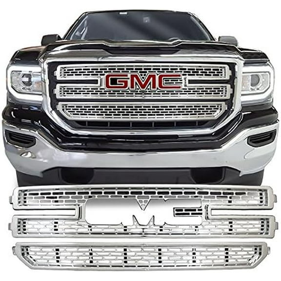 Chrome Grille Overlay (2 Pieces Kit) is compatible with 2016 2017 2018 GMC Sierra 1500 (Base / SLE)