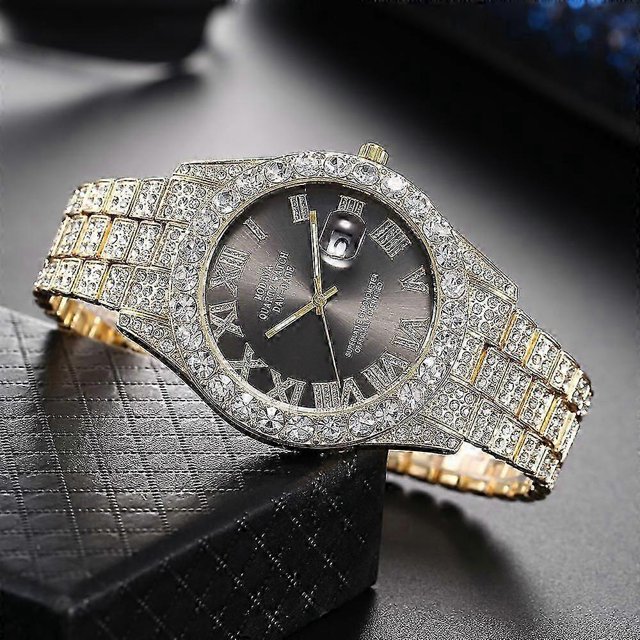 Reloj de hombre RUO LIN DO de aleación con esfera negra y detalles dorados
