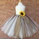 thumbnail image 5 of Vestido de tutú de arpillera con girasoles para niñas, color marrón marfil, para desfiles de princesas, bodas, fiestas de Halloween, disfraz de espantapájaros, 5 of 5