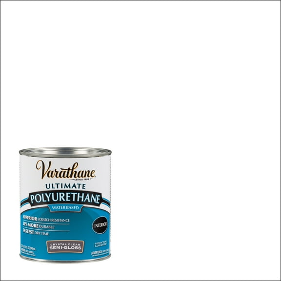 Clear, Varathane Semi-Gloss Ultimate Crystal Clear Polyurethane Water-Based-200141H, Quart