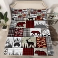 thumbnail image 2 of Homewish Rustic Bear Deer Bed Sheets for Men, Jungle Hunting King Sheets, Vintage Grey Red Patchwork Sheet Set, Lightweight Room Decor, 4 Pieces, 2 of 7