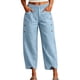thumbnail image 2 of Neewe Womens High Waist Pants Wide Leg Ankle Casual Button Waist Vacation with Pockets Daily Outfits, 2 of 6