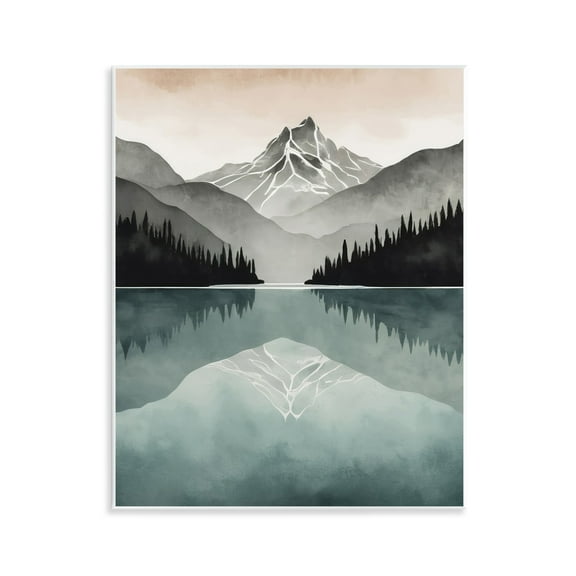 Stupell Industries Mountain Reflecting over Lake Landscape Painting Unframed Art Print Wall Art, 11 x 14