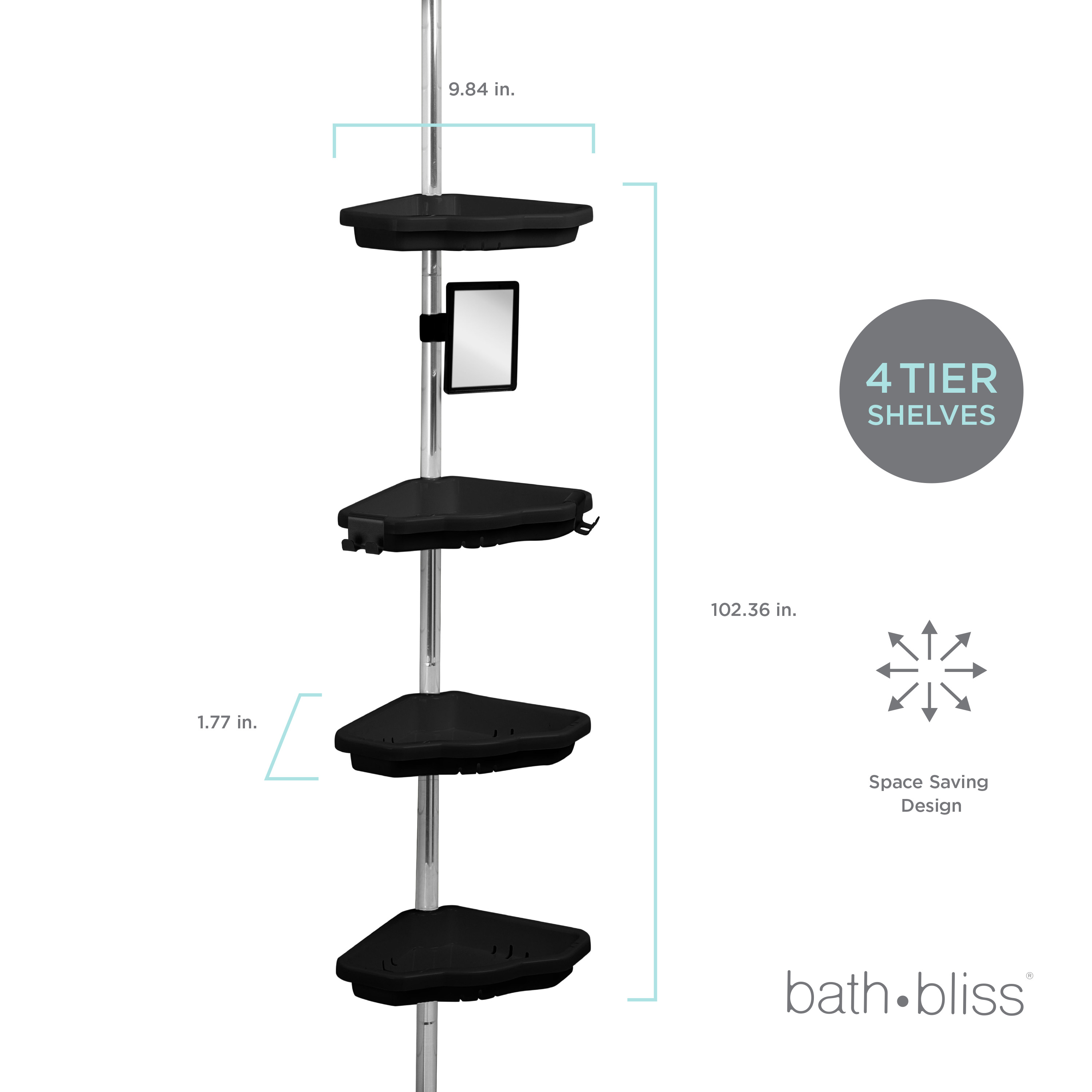 Bath Bliss Aluminum 4 Tier Corner Shower Organizer in Black