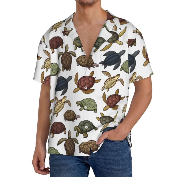 Fotbe Various Turtle Camisa Estampada de Manga Corta para Hombre, Casual de Verano, Estilo Playero, Sin Arrugas-Large