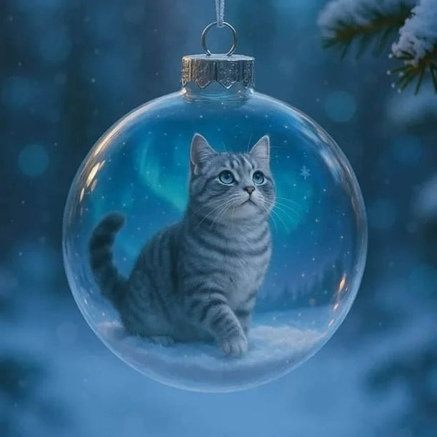 Cute Cats 2D Flat Christmas Pendant, Christmas Tree Decoration Flat Pendant, elegant 2D design, holiday-themed, gift idea, metal frame, for bedroom, lightweight, easy to hang, durable, for home decor