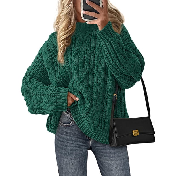 Suéter PRETTYGARDEN para mujer, oversize, verde, talla XL, tejido grueso