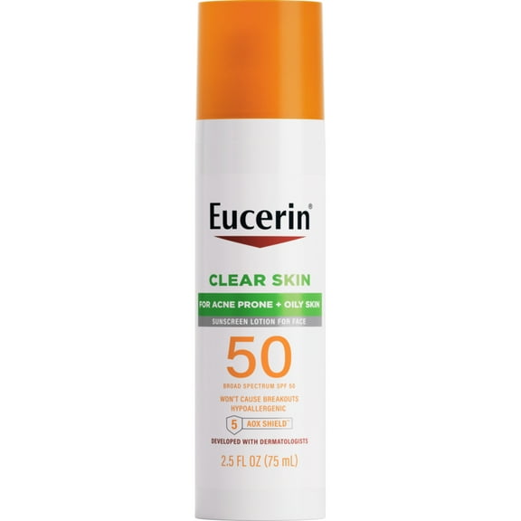 Eucerin Sun Clear Skin Face Sunscreen lotion, acne prone, oily skin, non-comedogenic, SPF 50, 2.5 fl oz
