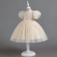 thumbnail image 6 of Otqutp Formal Baby Girls Dresses Toddler Kids Girl Dress Christmas Short Sleeve Flower Princess Dress Catwalk Performance Dress Holiday Maxi Dress (Beige,3-4 Years), 6 of 9