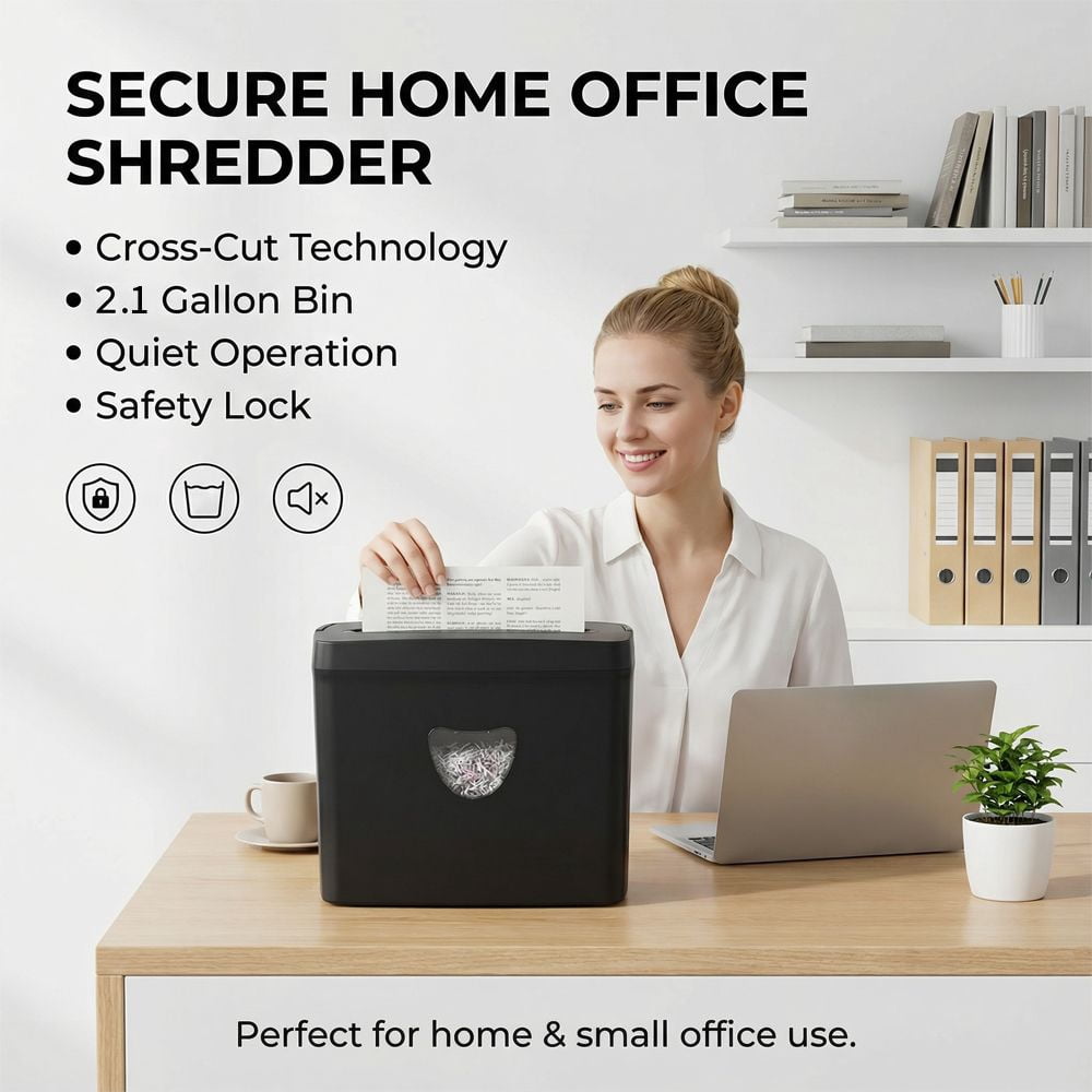 Paper Shredder for Home Use,5 Sheets Small Crosscut Paper Shredder,P-4 Security Level with 2.38-Gallon Basket, 4-Mode Design-Durable & Fast and Jam Proof for Home Office Utilization