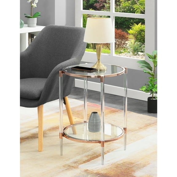 HomeStock African Adventure 2 Tier Acrylic Glass End Table, Gold/Glass