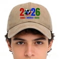 thumbnail image 2 of YiFudd Cartoon Adjustable Washed Cotton Cup26 Soccer Fan USA CAN MEX Design Baseball Cap,Unisex,Khaki, 2 of 5