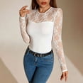 thumbnail image 2 of Lace Long Sleeve Bodysuit for Women Crew Neck Body Suits Slimming Going Out Concert Tops Fall White XL(XL), 2 of 6