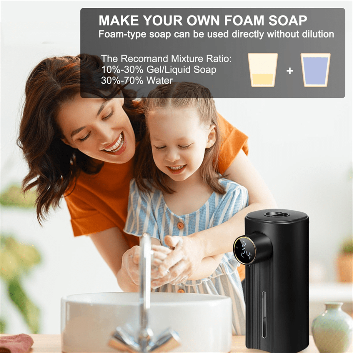 Touchless Automatic Foaming Soap Dispenser 11.83Oz, 5 Adjustable Levels, Suitable For Kitchen & Bathroom Foam Black