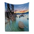 thumbnail image 1 of Lake Soft Flannel Fleece Blanket, Horizon on Stoned Sea Exquisite Sun Beams and Reflection Romantic Shore Coastal Theme, Cozy Plush for Indoor and Outdoor Use, 70" x 90", Blue Grey, by Ambesonne, 1 of 6