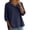 Navy, variant on Women's 3/4 Sleeve Linen Shirt, V Neck Embroidered Button Down Blouse, Bohemian Casual Loose Fit Top for Daily Wear, Vacation, and Fashion Outfits Khaki L
