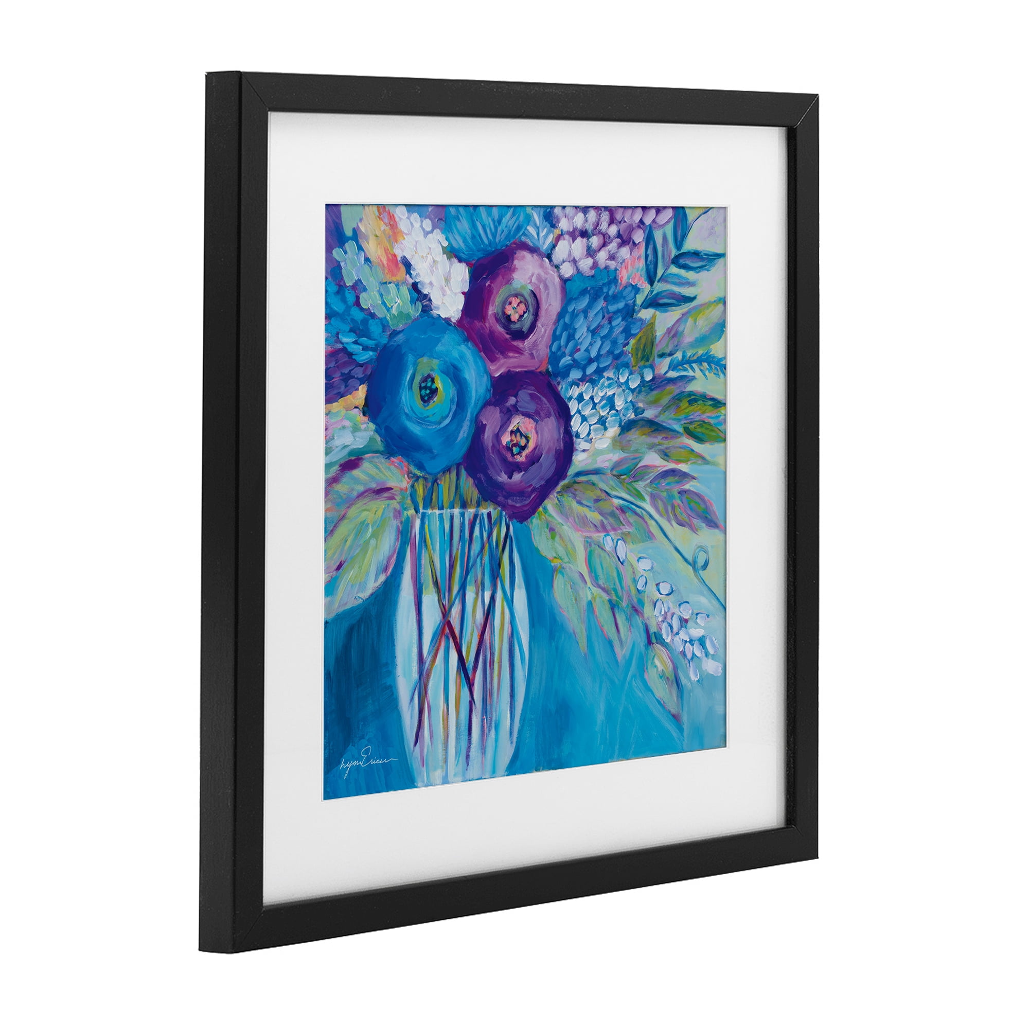 Stupell Industries True Blue Flower Bouquet Black Framed Print Under Glass, design by Lynn Ericson Fine Art