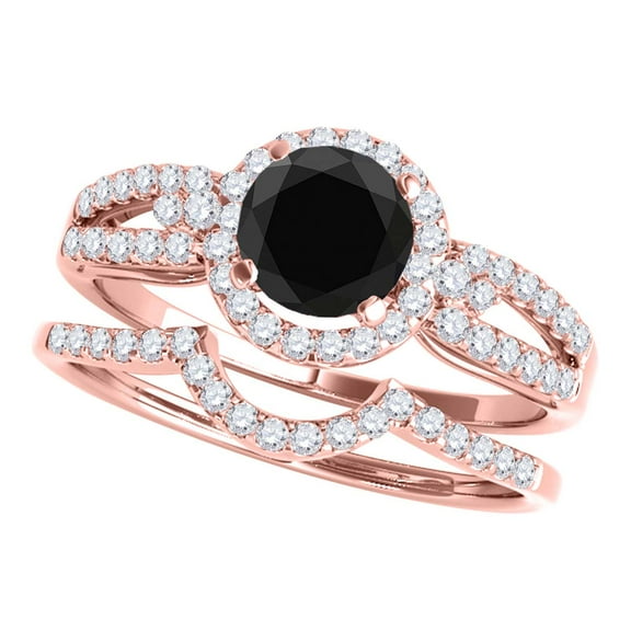 Mauli Jewels Engagement Rings for Women 1.35 Carat Halo Black Diamond Bridal Set Prong-Setting 14k Rose Gold