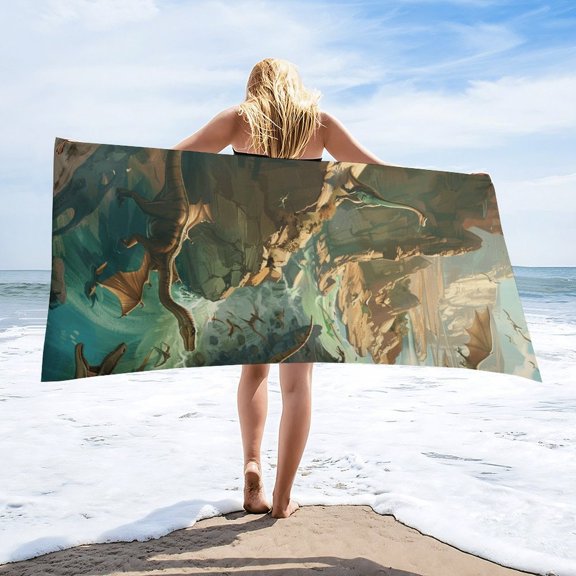 Jurassic Dinosaur Beach Towel – with A Unique Design, Extra Large,XL (32”x 63”) for Kids & Adults