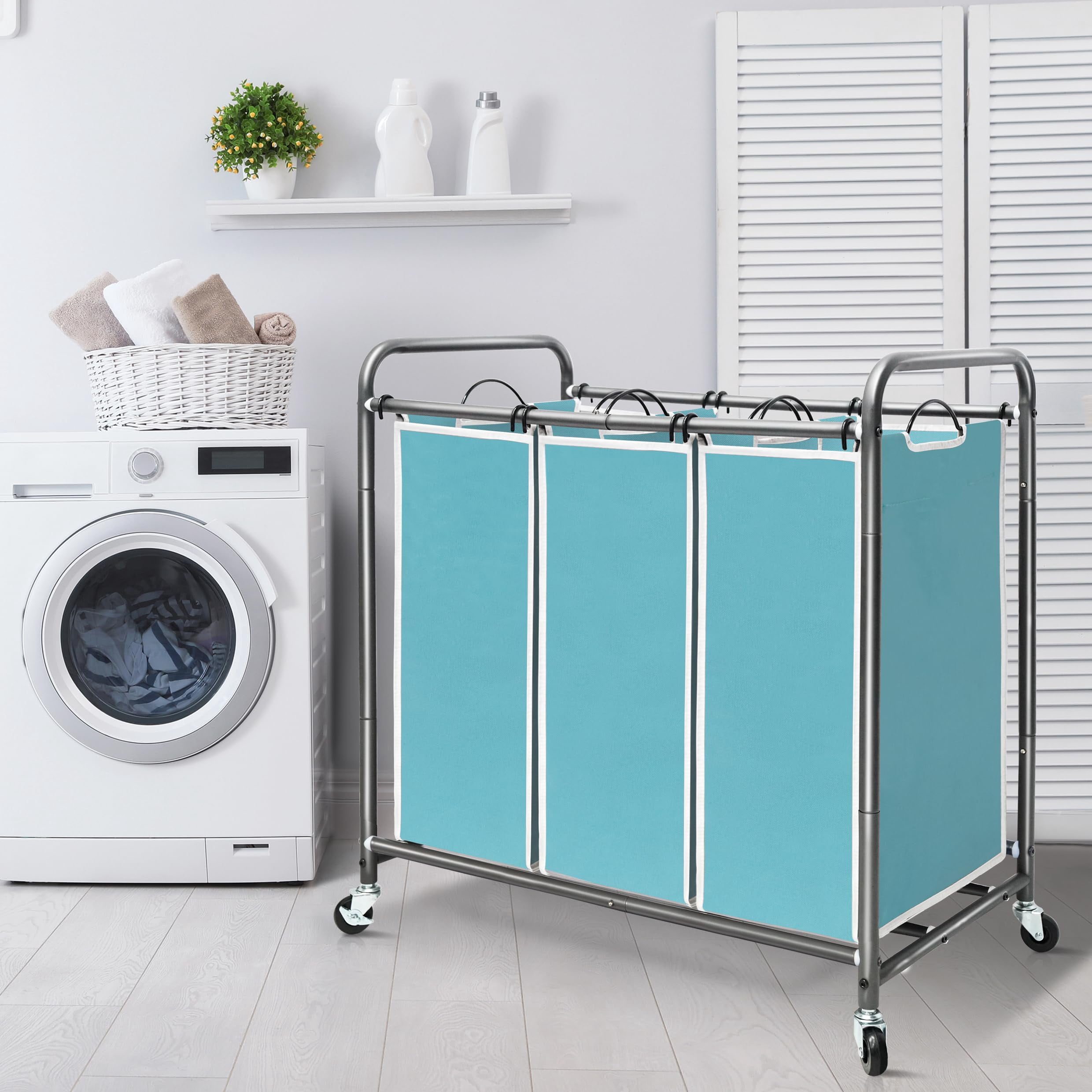 Laundry Sorter 4 Section, 47.8 Gal (181 L) Laundry Hamper with Wheels, Clothes Divider Basket Sorter, Clothes Separator Hamper Cart with Wheels and Removable Bags, Black