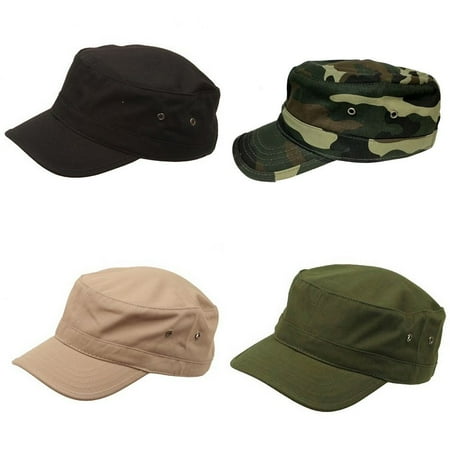 - Kids Youth Solid Cotton Army Military Cadet Castro Patrol Flat Cap Caps Hat Hats-Black