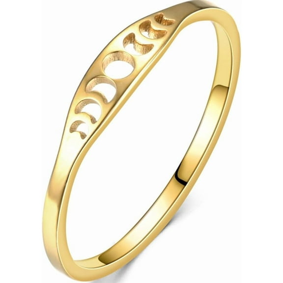Stainless Steel Moon Phase Crescent Weddng Statement Promise Anniversary Band Ring