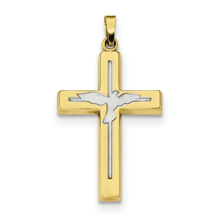 14k Yellow Gold Cross Religious Dove Pendant Charm Necklace