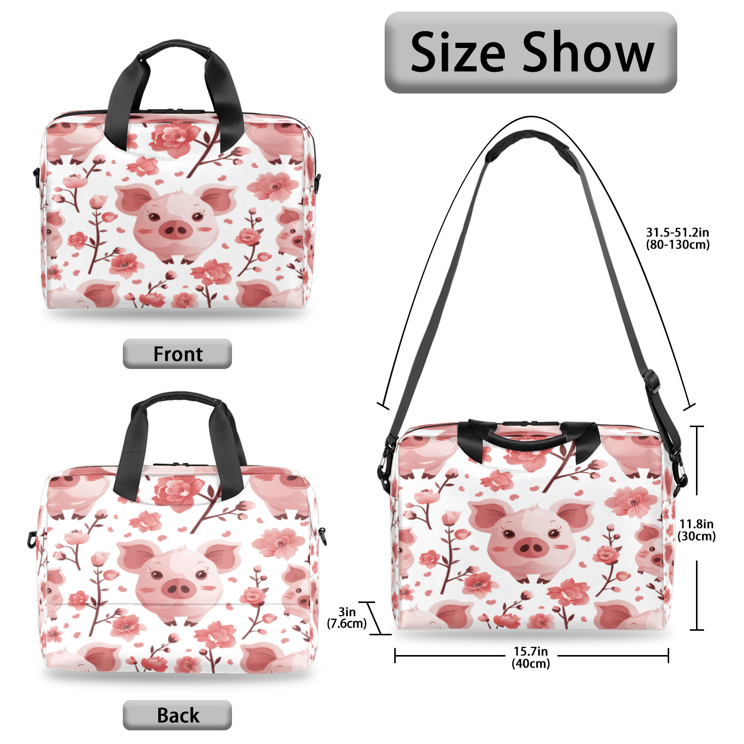 Herdesigns Pig Laptop Bag for Women Men, Computer Case Briefcase Messenger Bags, 15-15.6 inch Laptop Sleeve Shoulder Bag