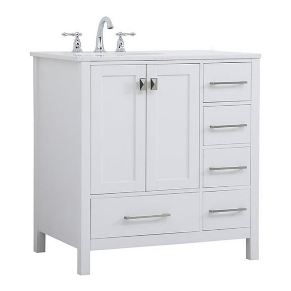 Elegant Decor Irene 32" Solid Wood and Stone Single Bathroom Vanity in White