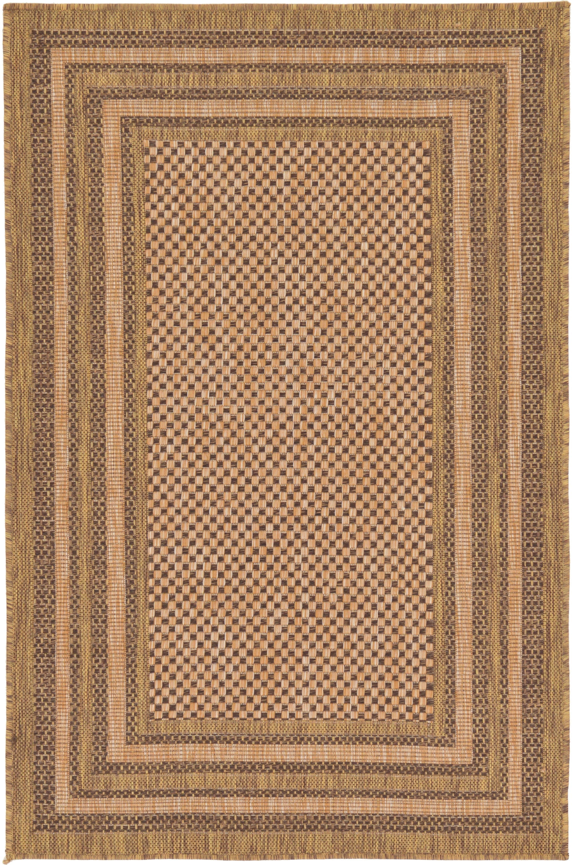 Unique Loom Outdoor Border Collection Area Rug - Multi Border (3' 3" x 5' Rectangle Light Brown/Brown)