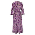 thumbnail image 4 of Summer Dresses for Women V-Neck Print 3/4 Sleeve Patchwork Fashion Casual Long Dress, 4 of 5