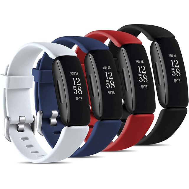 Compatible con Fitbit Inspire 2 bandas, paquete de 4 para hombres y mujeres, banda de silicona impermeable, accesorio de correa deportiva ajustable para Inspire 2, pequeño negro/azul