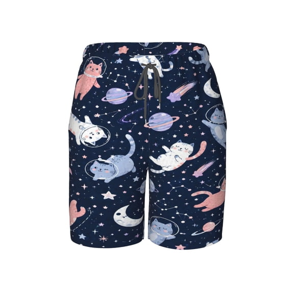Space Cat Beach Pants Lightweight Teen Shorts with Mesh Lining and Drawstring