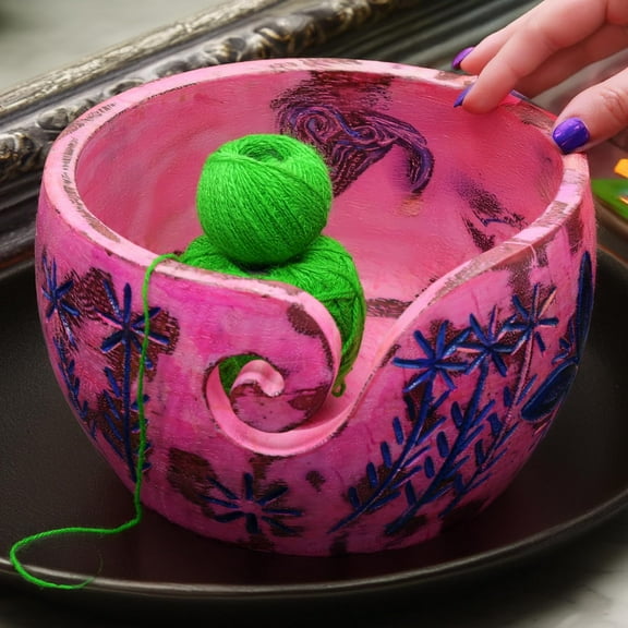 Exquisite Premium Yarn Ball Storage Bowls | Hand Painted Lovely Decor Yet Functional Yarn Dispenser (Small ( 6 x 3 x 6 Inches ), Vanilla Pink)