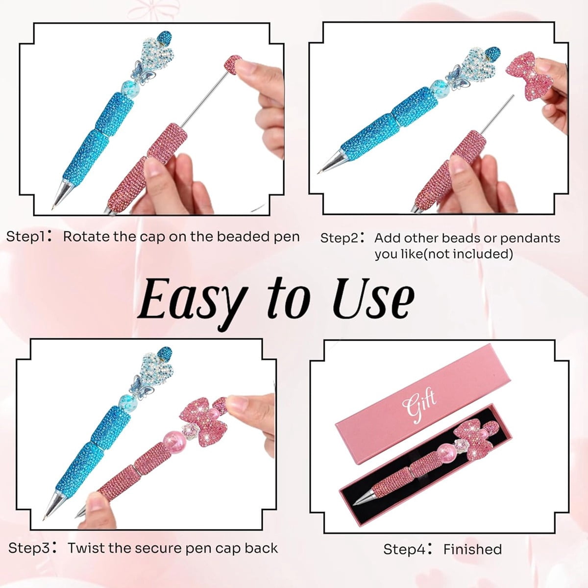 8pcs Pencil Case and Pens Set, 1 Large-capacity Mesh Pencil Case and 7pcs Glitter Rhinestone Beadable Pens Bulk Set, Clear Pen Pouch with Zipper and Handle, Multifunctional Stationery Bag and Pen Set