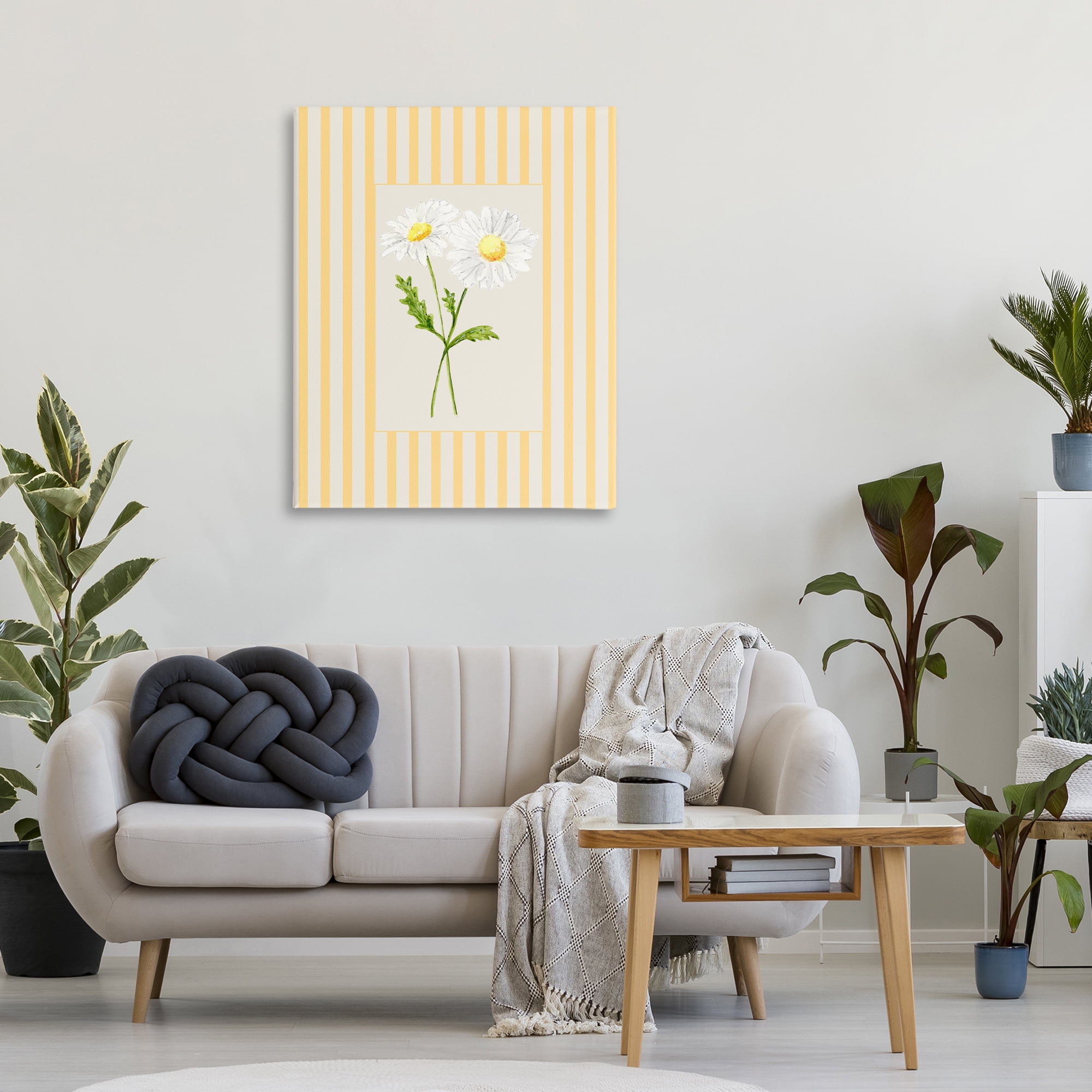 Yellow Stripe Daisy Canvas Wall Art, design by Lisa Wehmeyer