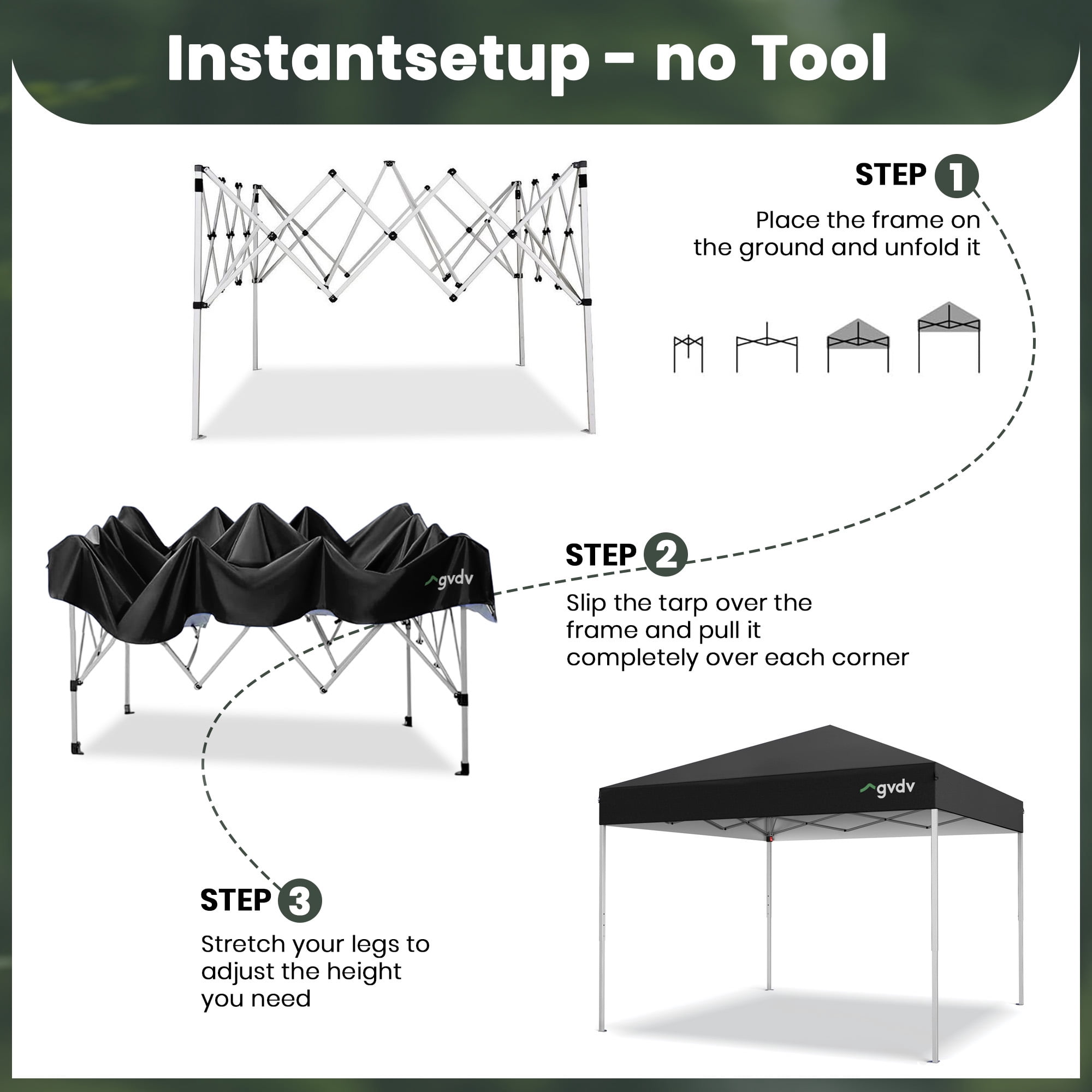 GVDV Outdoor Pop up Canopy 10'x10' Tent Camping Sun Shelter-Series Party Tent (Black)