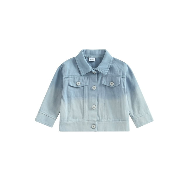 Toddler Baby Girl Jeans Jacket Gradient Floral Print Casual Button Down Denim Jacket Top Coat