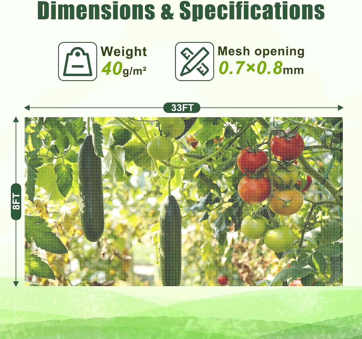 Garden Netting 8x33FT Ultra-Fine Mesh PE Cover for Vegetables Fruits Garden Row Cover Raised Bed Durable Protection from Birds Animals