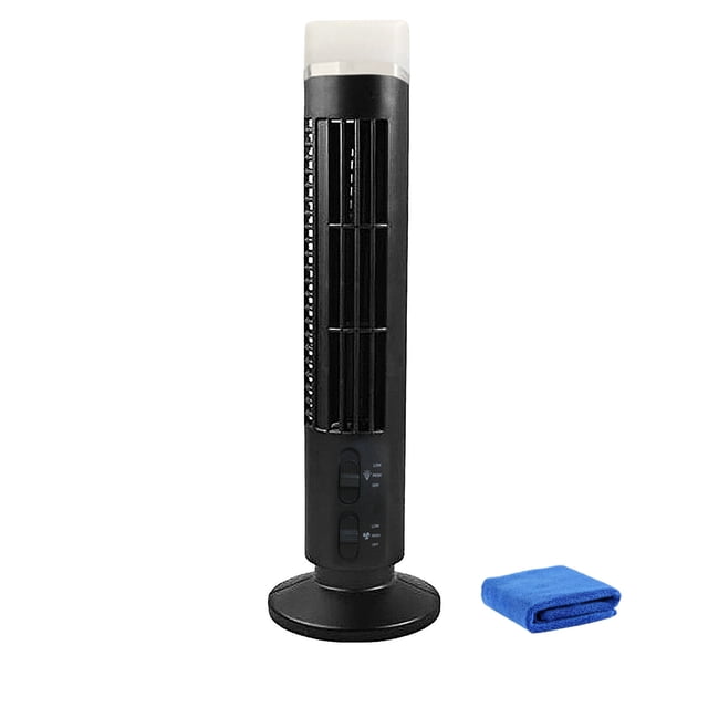 Black Bladeless Tower Fan Usb With Light 2.5W Power 5V 0.5A 4.1 Inch By 13 Inch Cloth And Pad Included Configuration Host Plus Usb Cable Plus Pad