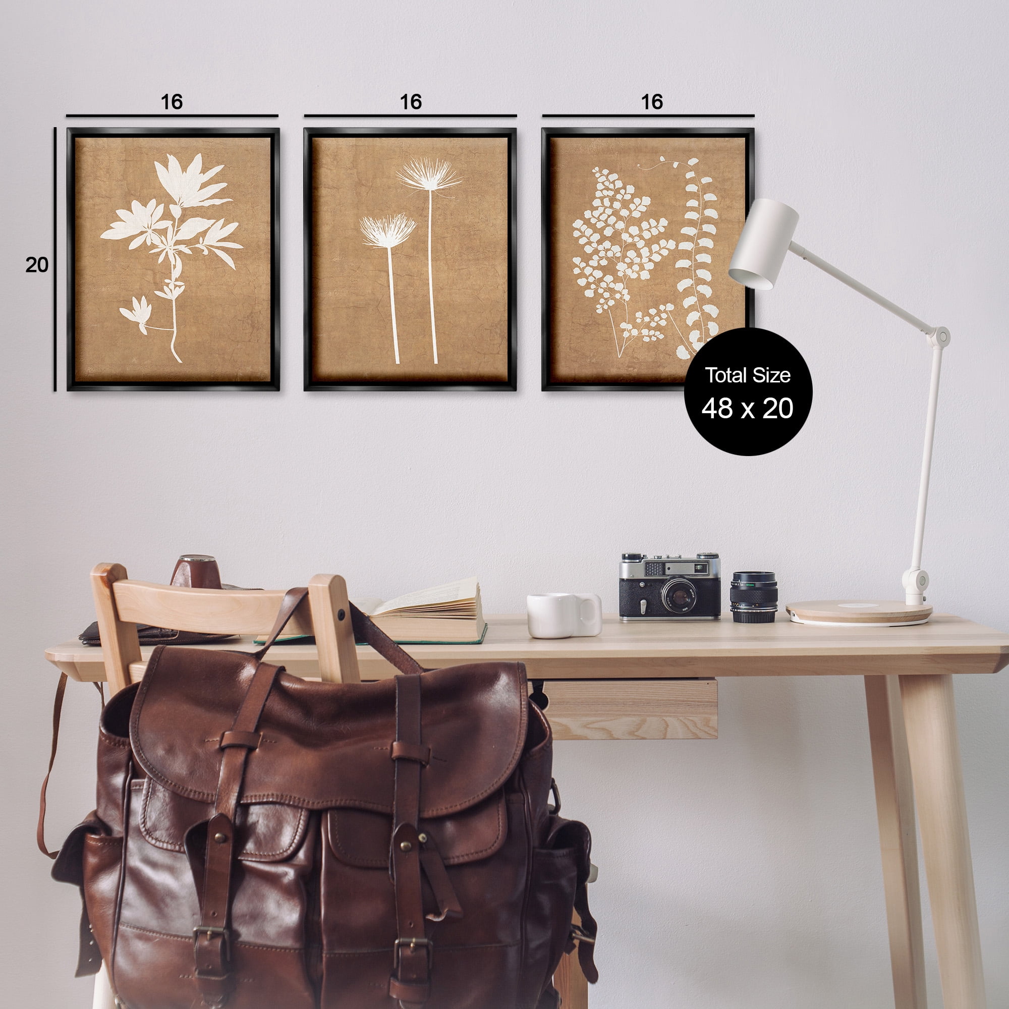 Stupell Industries Nature Botanical Silhouettes Botanical & Floral Painting Black Floater Framed Canvas Art Print Wall Art, 17 x 21, Set of 3