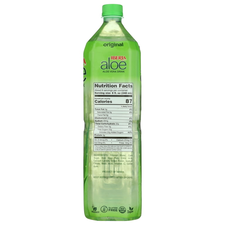 Pack of 12, Iberia Aloe Vera Drink with Pure Aloe Pulp, 1.5 lt