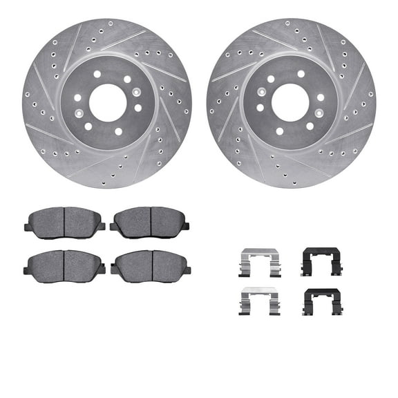Dynamic Friction Company Front Brake Rotors-Drilled and Slotted-Silver with 5000 Advanced Brake Pads includes Hardware 7512-21029