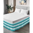thumbnail image 4 of Turquoise Blue Bed Skirt California King Size 18" Drop and White Striped Geometric Ruffled Wrap Around Bed Skirts Adjustable Elastic Bedskirt Dust Ruffle for California King Size Bed, 4 of 7